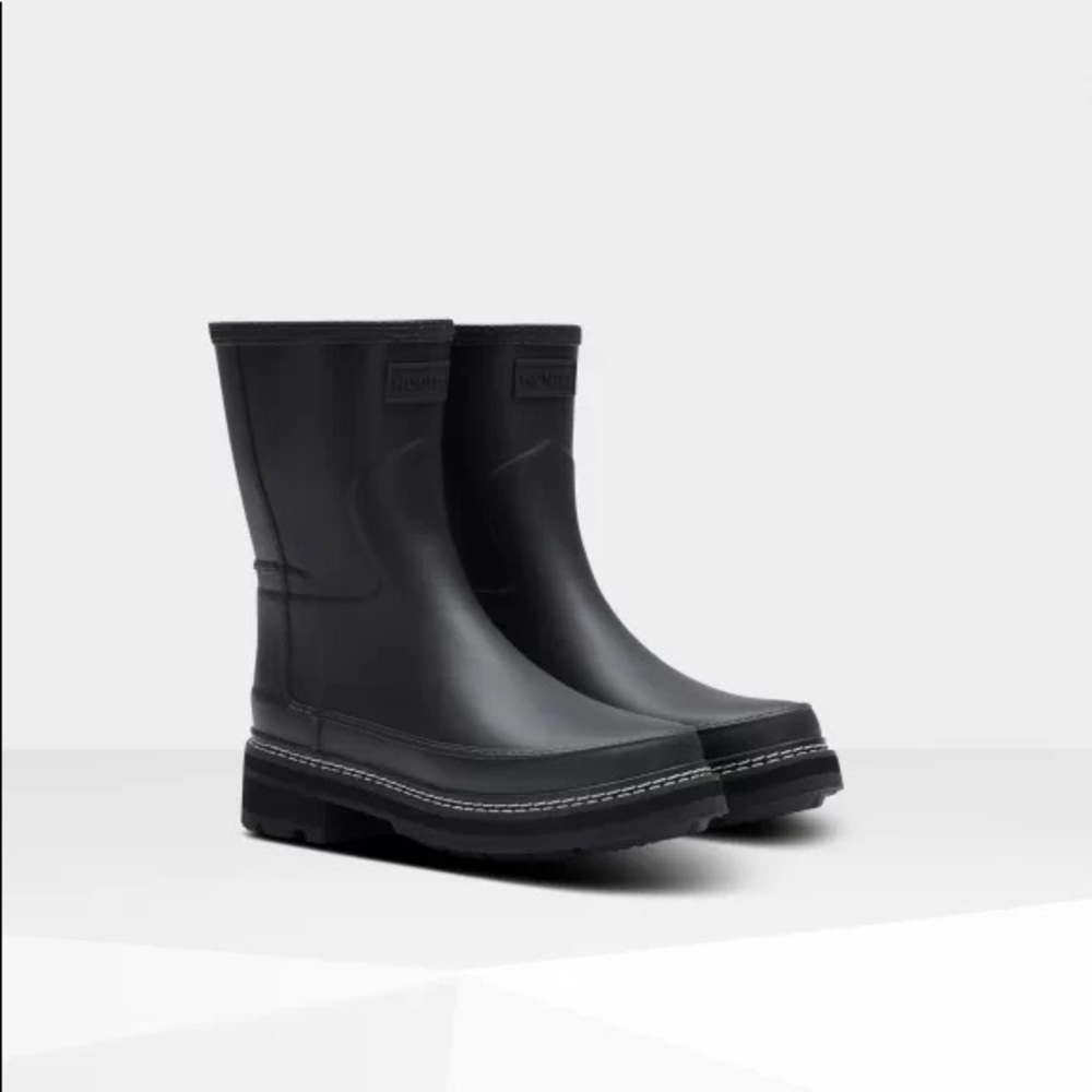 Hunter Stitch Detail Short Rain Boots: Black
